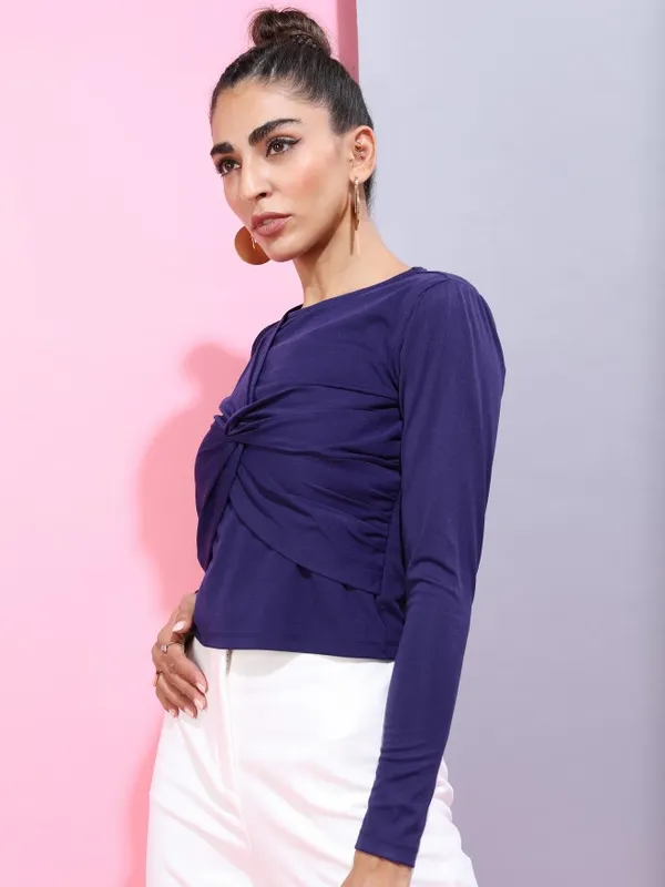  Tokyo Talkies Women Blue Solid Fitted Tops