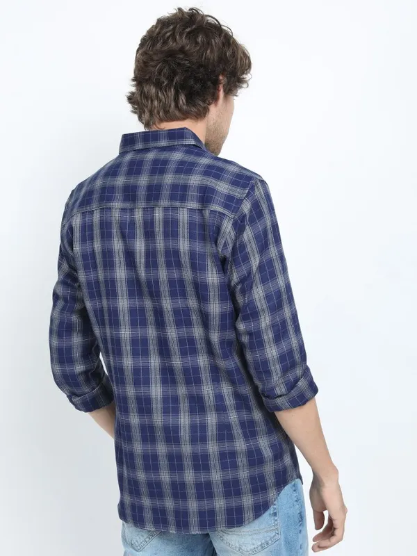  Ketch Men Navy Blue Checked Slim Fit Casual Shirts