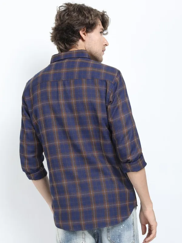  Ketch Men Navy Blue Checked Slim Fit Casual Shirts