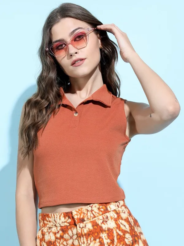  Tokyo Talkies Women Terracotta Solid Shirt Style Tops