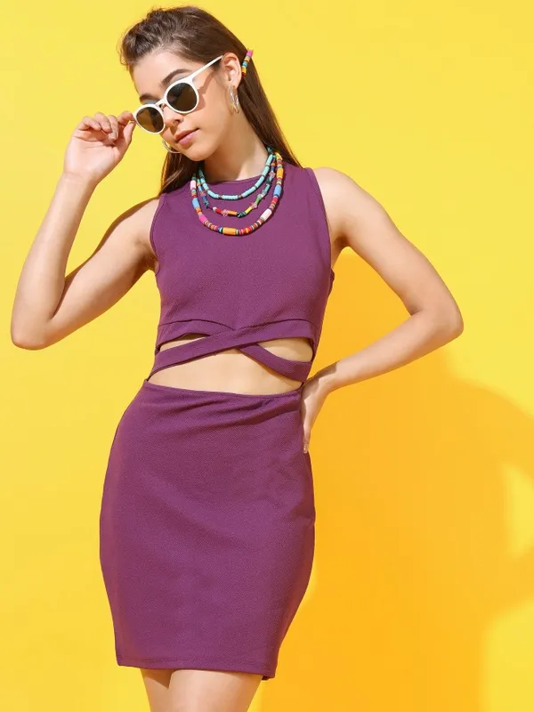  Tokyo Talkies Women Purple Solid Bodycon Dresses