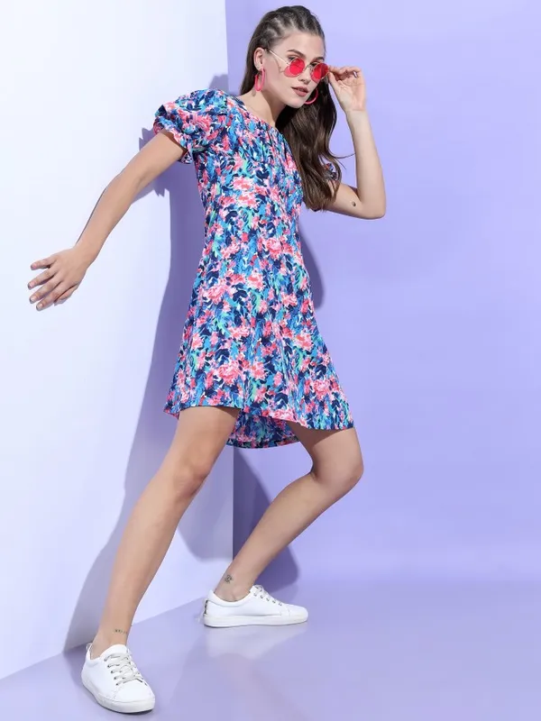  Tokyo Talkies Women Blue Printed Fit And Flare Dresses