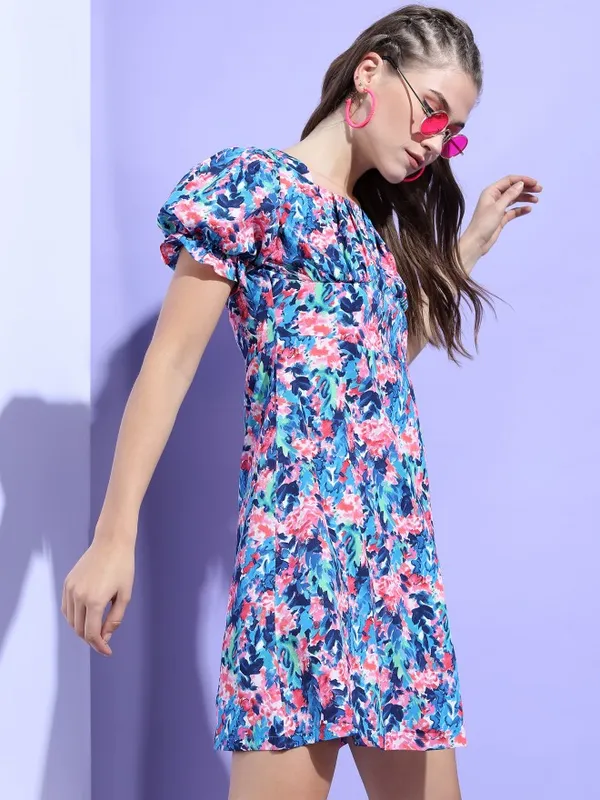  Tokyo Talkies Women Blue Printed Fit And Flare Dresses