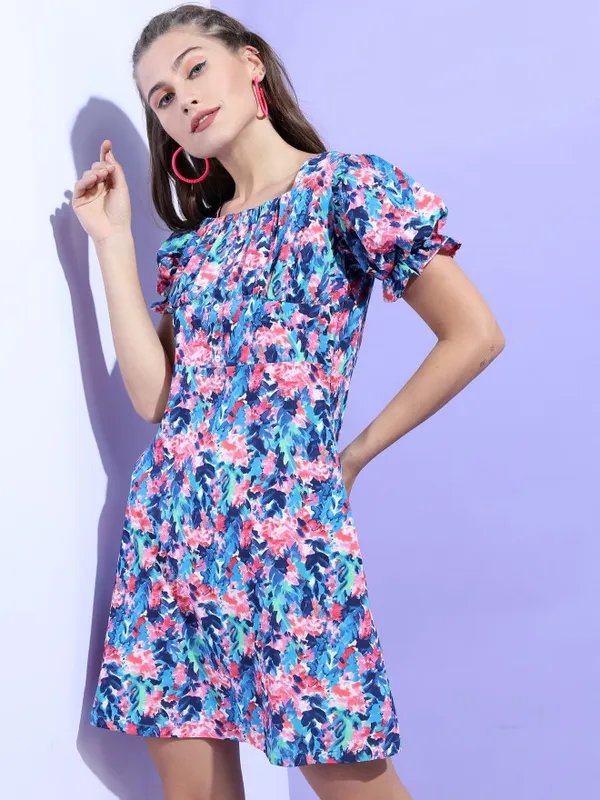  Tokyo Talkies Women Blue Printed Fit And Flare Dresses