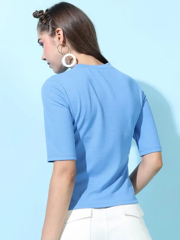  Tokyo Talkies Women Blue Solid Fitted Tops
