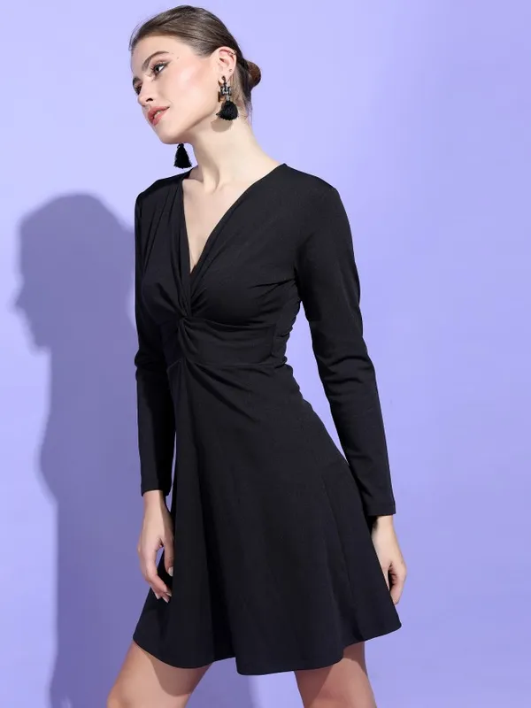 Solid Fit & Flare Dress