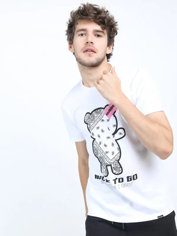  Highlander Men White Printed Round Neck T-Shirts