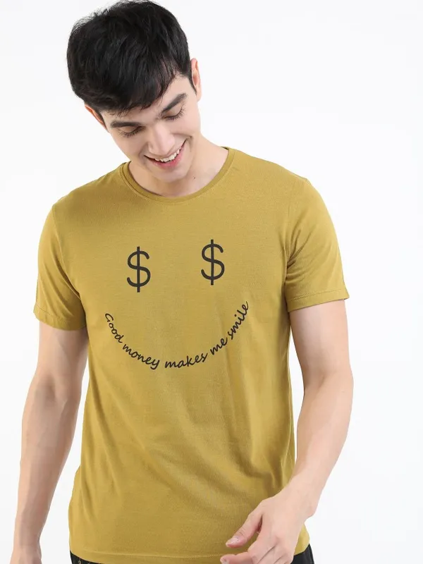  Highlander Men Olive Printed Round Neck T-Shirts