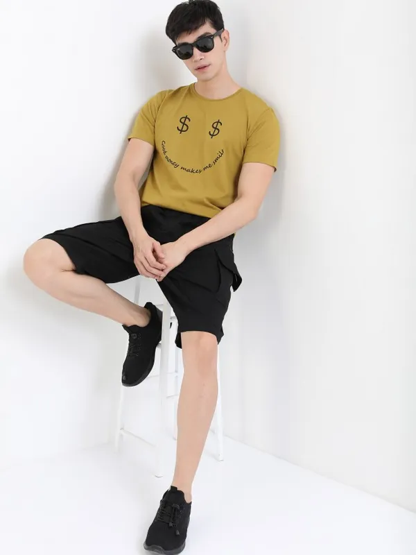  Highlander Men Olive Printed Round Neck T-Shirts
