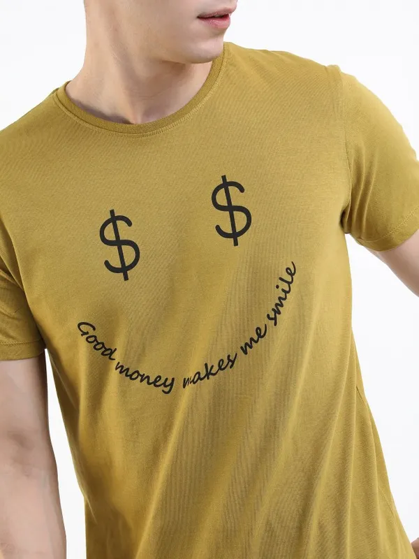  Highlander Men Olive Printed Round Neck T-Shirts