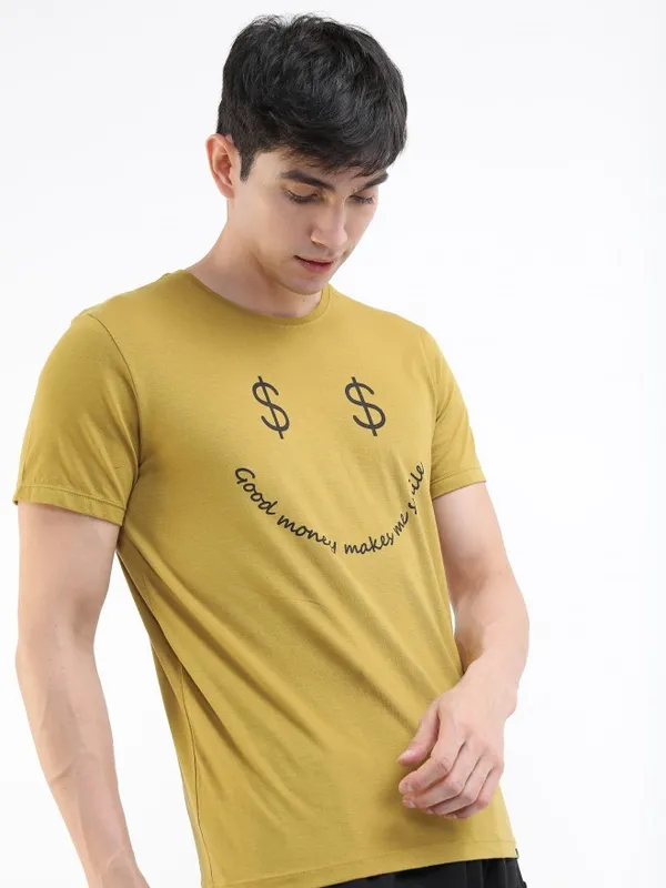  Highlander Men Olive Printed Round Neck T-Shirts