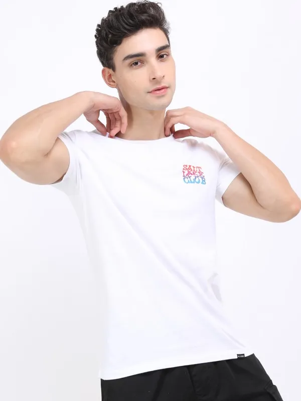  Highlander Men White Printed Round Neck T-Shirts