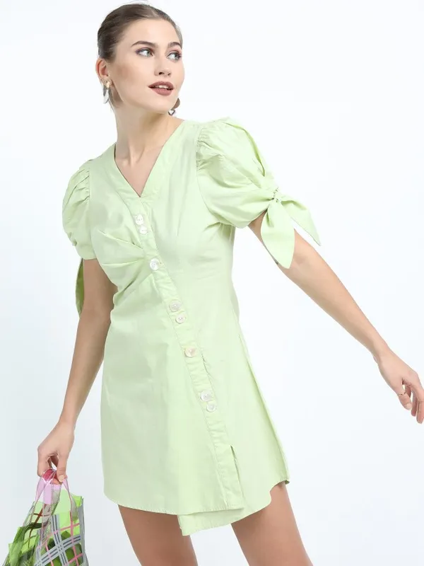  Tokyo Talkies Women Green Solid Fit And Flare Dresses