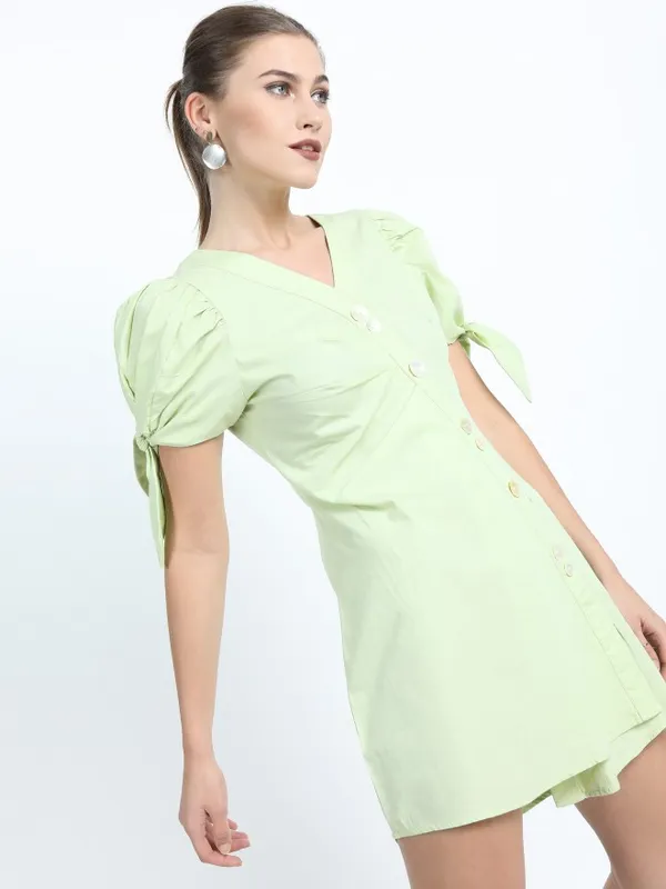  Tokyo Talkies Women Green Solid Fit And Flare Dresses