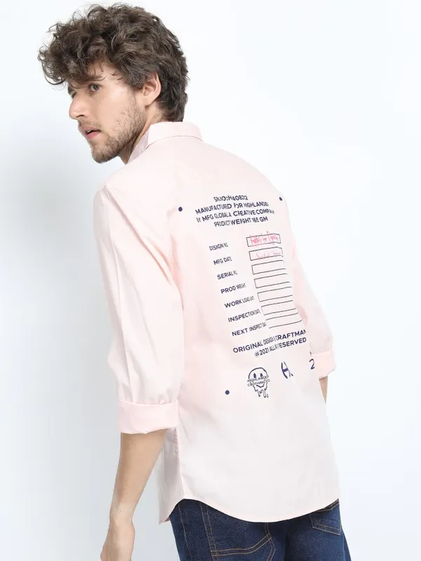  Highlander Men Pink Printed Slim Fit Casual Shirts