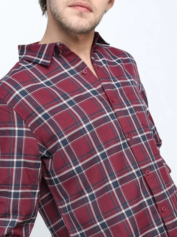  Ketch Men Red Checked Slim Fit Casual Shirts