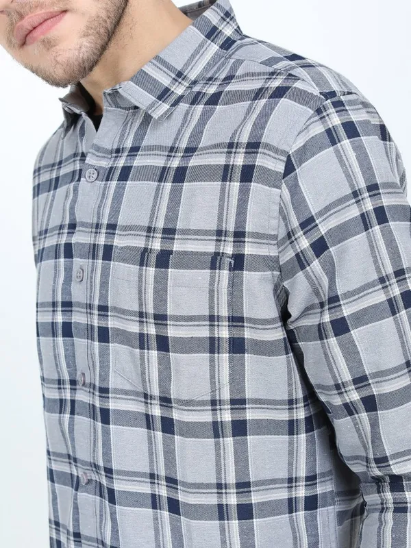  Ketch Men Grey Checked Slim Fit Casual Shirts
