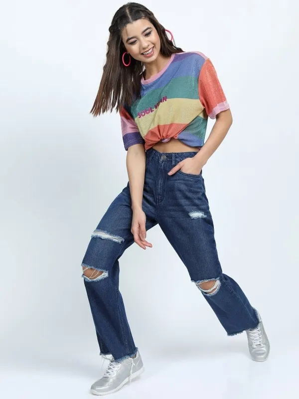  Tokyo Talkies Women Blue Straight Fit Mildly Distressed Jeans
