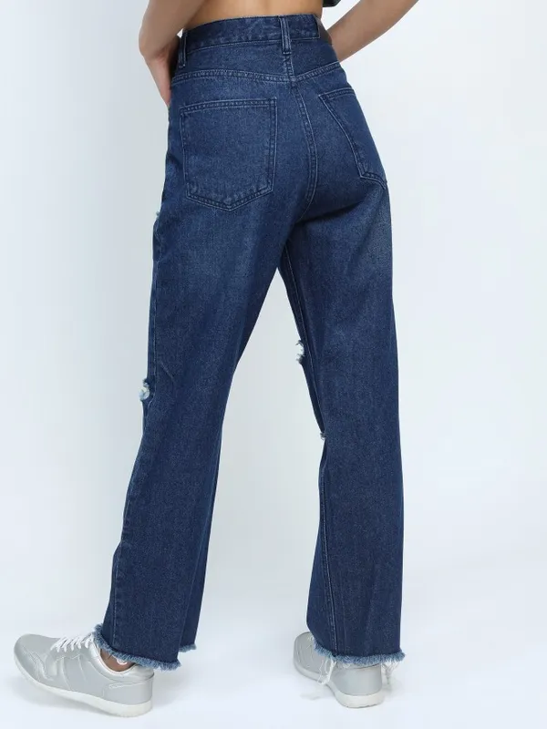  Tokyo Talkies Women Blue Straight Fit Mildly Distressed Jeans