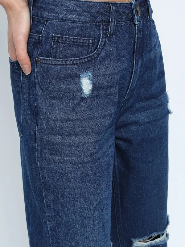  Tokyo Talkies Women Blue Straight Fit Mildly Distressed Jeans