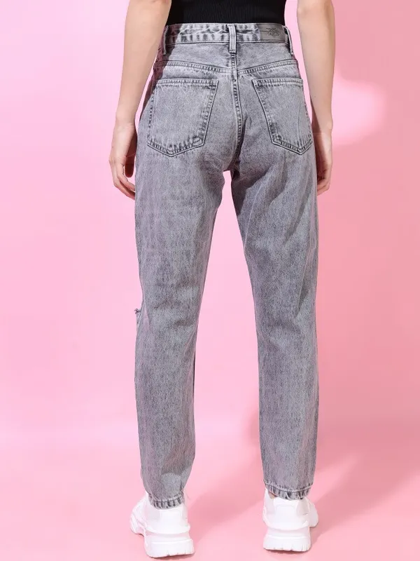  Tokyo Talkies Women Grey Straight Fit Highly Distressed Jeans