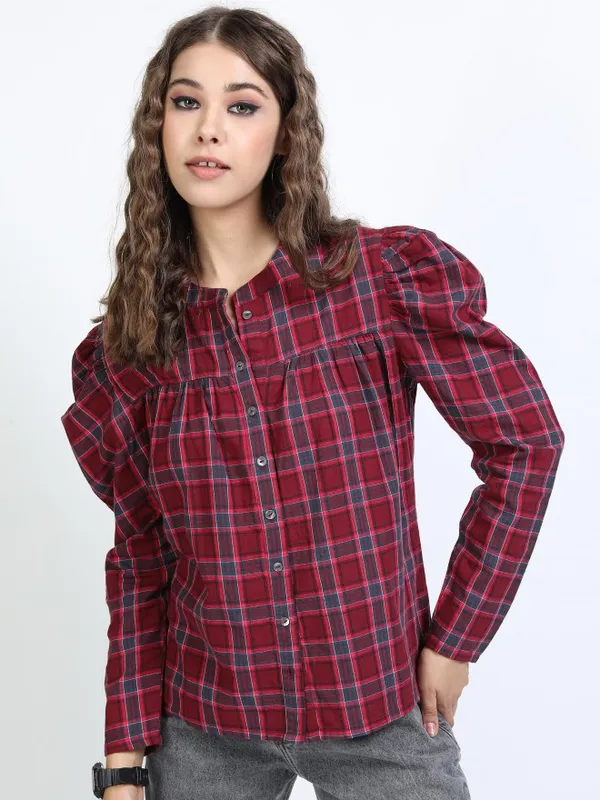 Checked Shirt Style Top