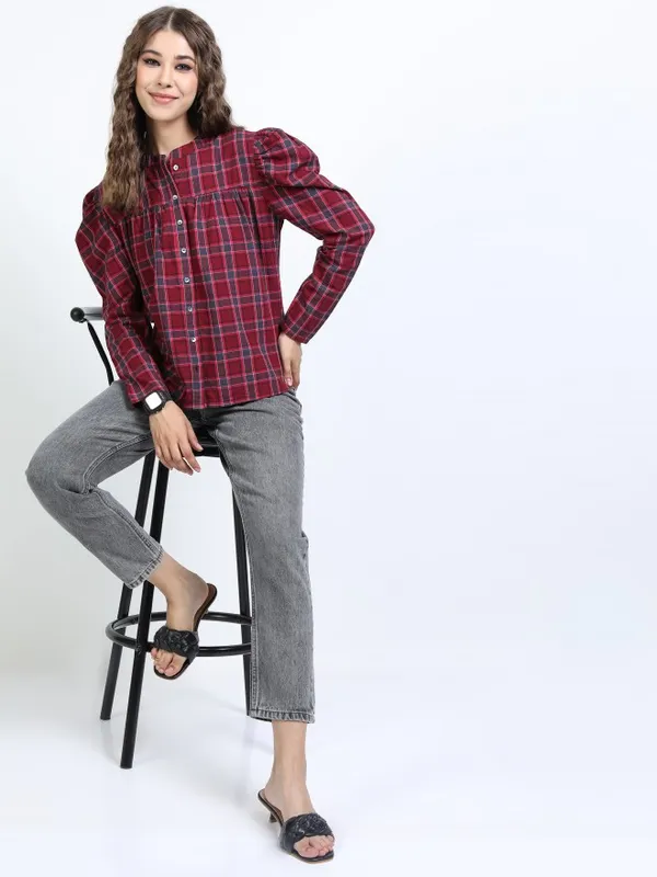Checked Shirt Style Top