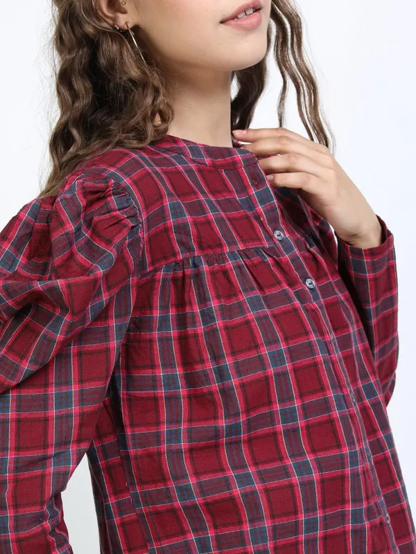 Checked Shirt Style Top