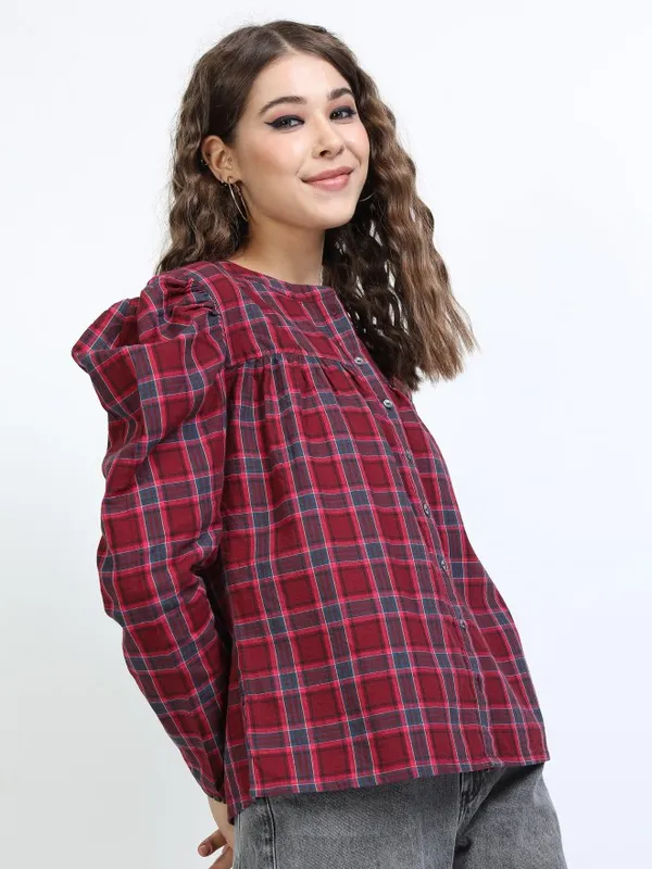 Checked Shirt Style Top
