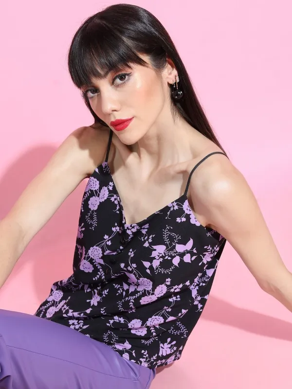  Tokyo Talkies Women Black Printed Regular Tops