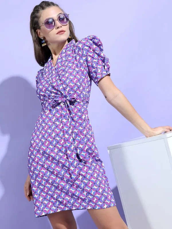  Tokyo Talkies Women Purple Printed Wrap Dresses