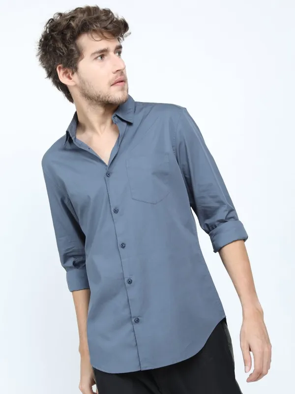  Highlander Men Blue Printed Slim Fit Casual Shirts
