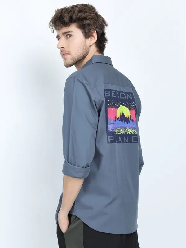  Highlander Men Blue Printed Slim Fit Casual Shirts