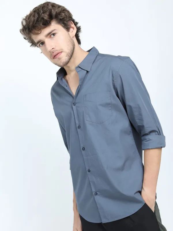  Highlander Men Blue Printed Slim Fit Casual Shirts