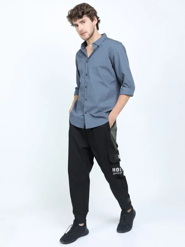  Highlander Men Blue Printed Slim Fit Casual Shirts