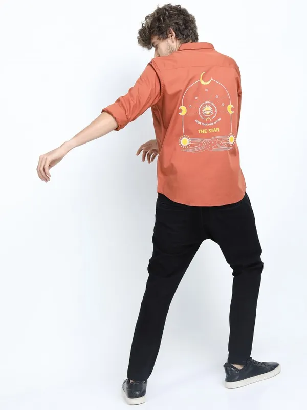  Highlander Men Terracotta Printed Slim Fit Casual Shirts