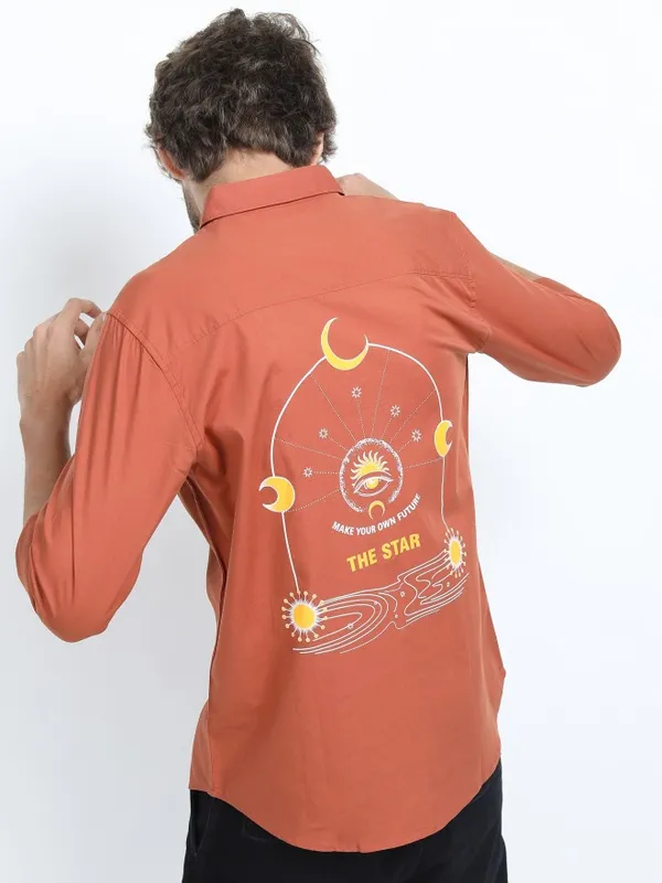  Highlander Men Terracotta Printed Slim Fit Casual Shirts