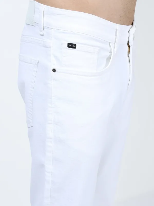  Ketch Men White Tapered Fit Clean Look Jeans
