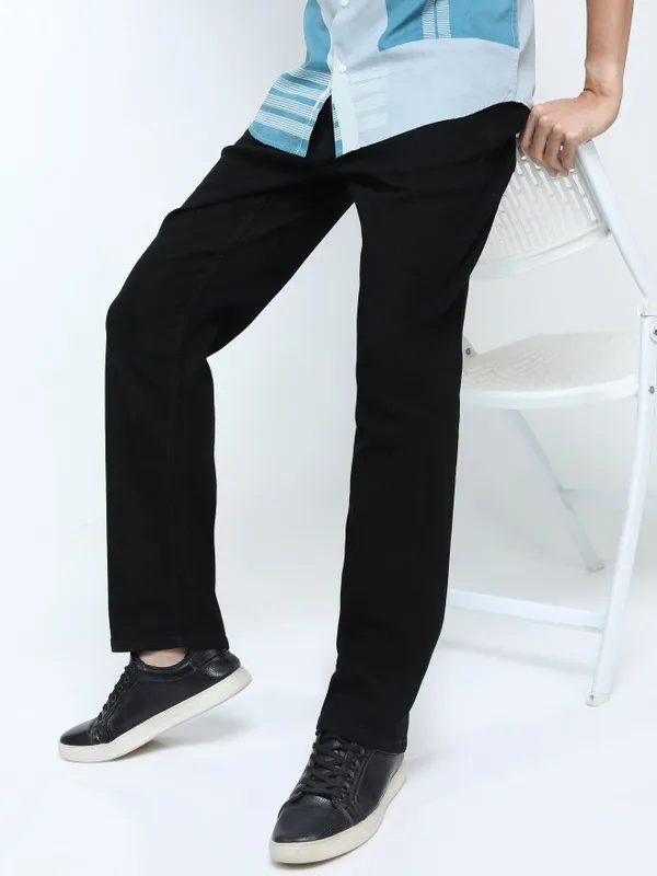  Highlander Men Black Straight Fit Clean Look Jeans