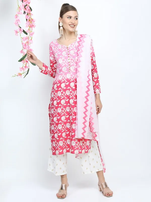  Vishudh Women Pink Printed Kurta Sets