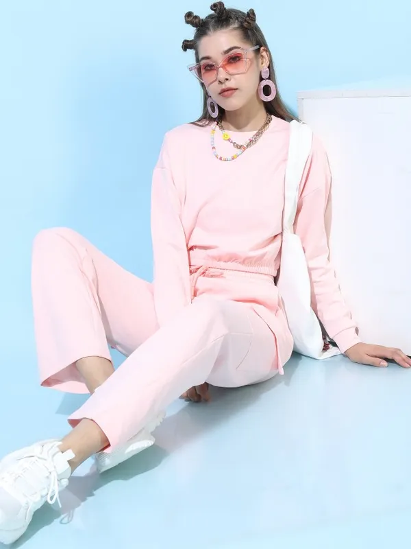  Tokyo Talkies Women Pink Solid Regular Fit Casual Trousers
