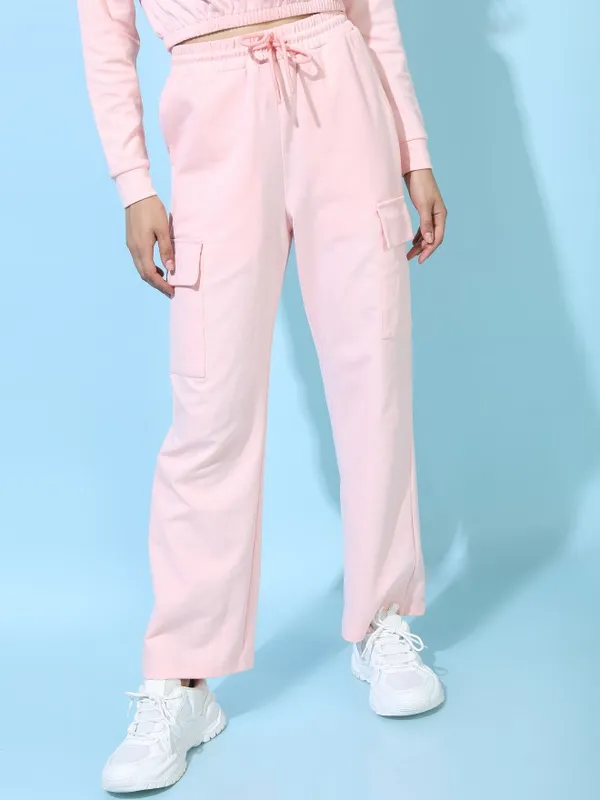  Tokyo Talkies Women Pink Solid Regular Fit Casual Trousers