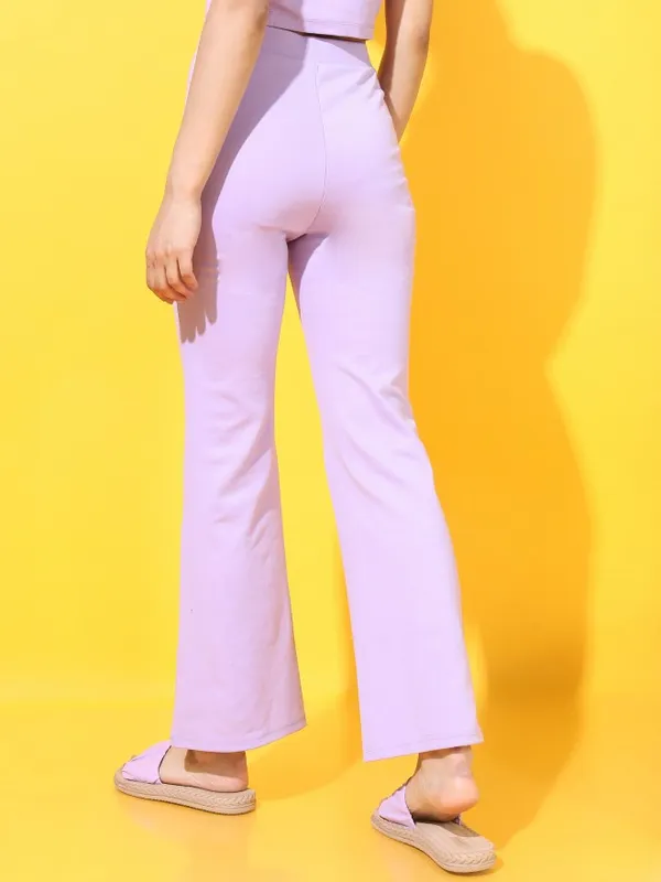  Tokyo Talkies Women Lavender Solid Flared Casual Trousers