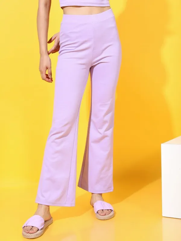  Tokyo Talkies Women Lavender Solid Flared Casual Trousers