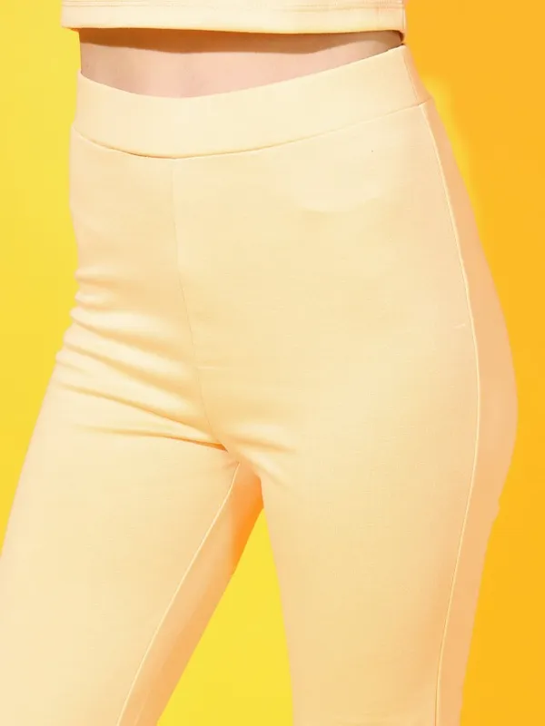  Tokyo Talkies Women Orange Solid Flared Casual Trousers