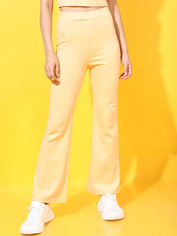  Tokyo Talkies Women Orange Solid Flared Casual Trousers
