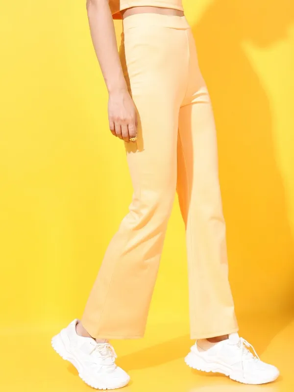  Tokyo Talkies Women Orange Solid Flared Casual Trousers