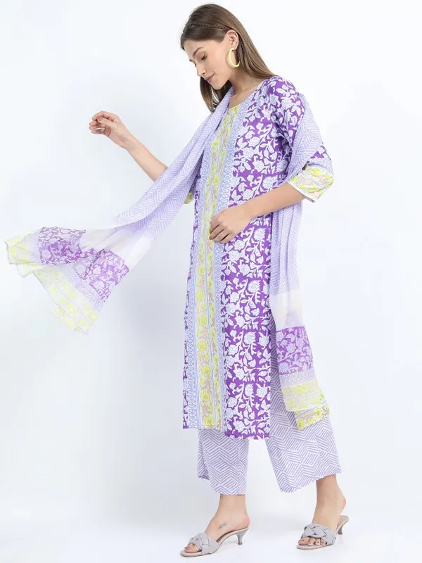  Vishudh Women Mauve Printed Kurta Sets