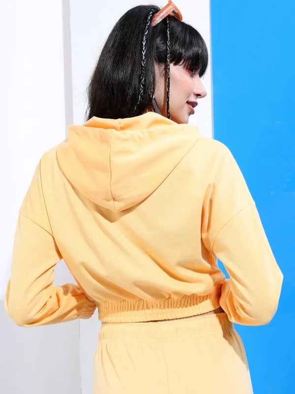  Tokyo Talkies Women Orange Solid Regular Hood Sweatshirts