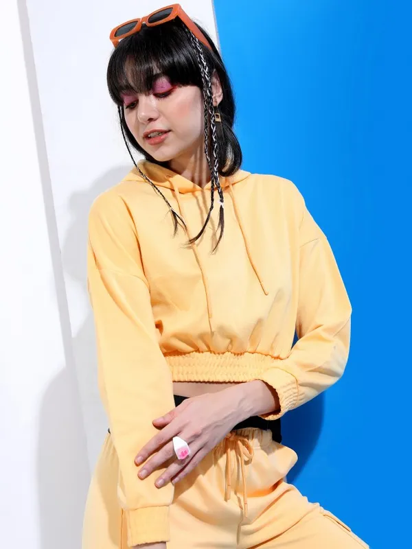  Tokyo Talkies Women Orange Solid Regular Hood Sweatshirts